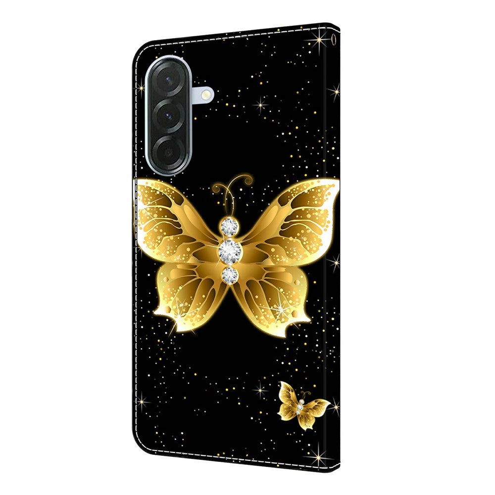 For Samsung Galaxy A57 5G Leather Case Pattern Printing Wallet Stand Flip Phone Cover - Golden Butterflies