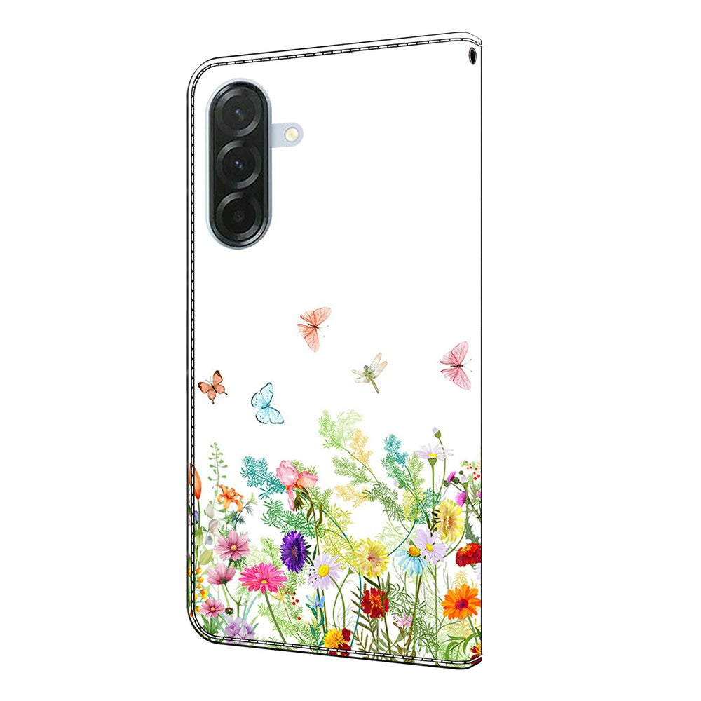 For Samsung Galaxy A57 5G Leather Case Pattern Printing Wallet Stand Flip Phone Cover - Flowers and Grass