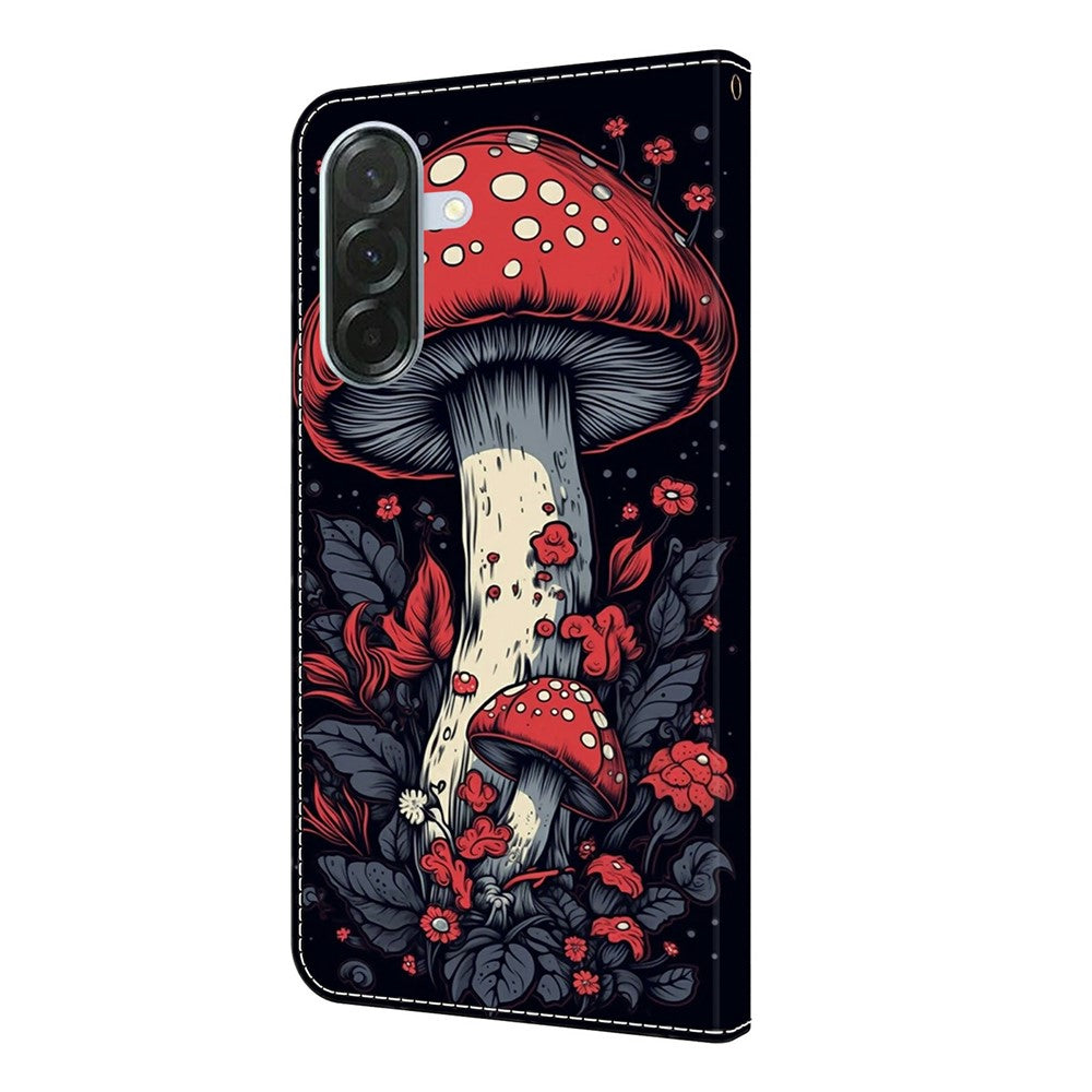 For Samsung Galaxy A57 5G Leather Case Pattern Printing Wallet Stand Flip Phone Cover - Red Mushroom
