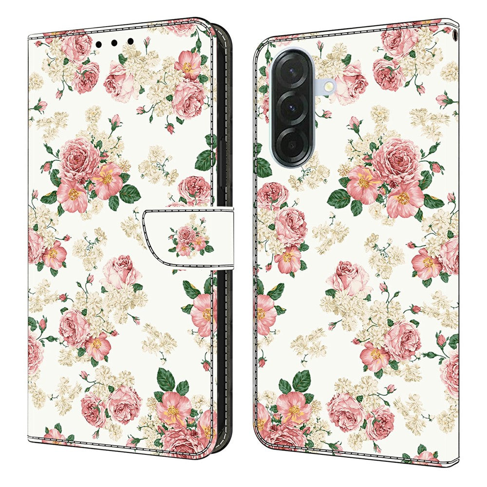 For Samsung Galaxy A57 5G Leather Case Pattern Printing Wallet Stand Flip Phone Cover - Peony