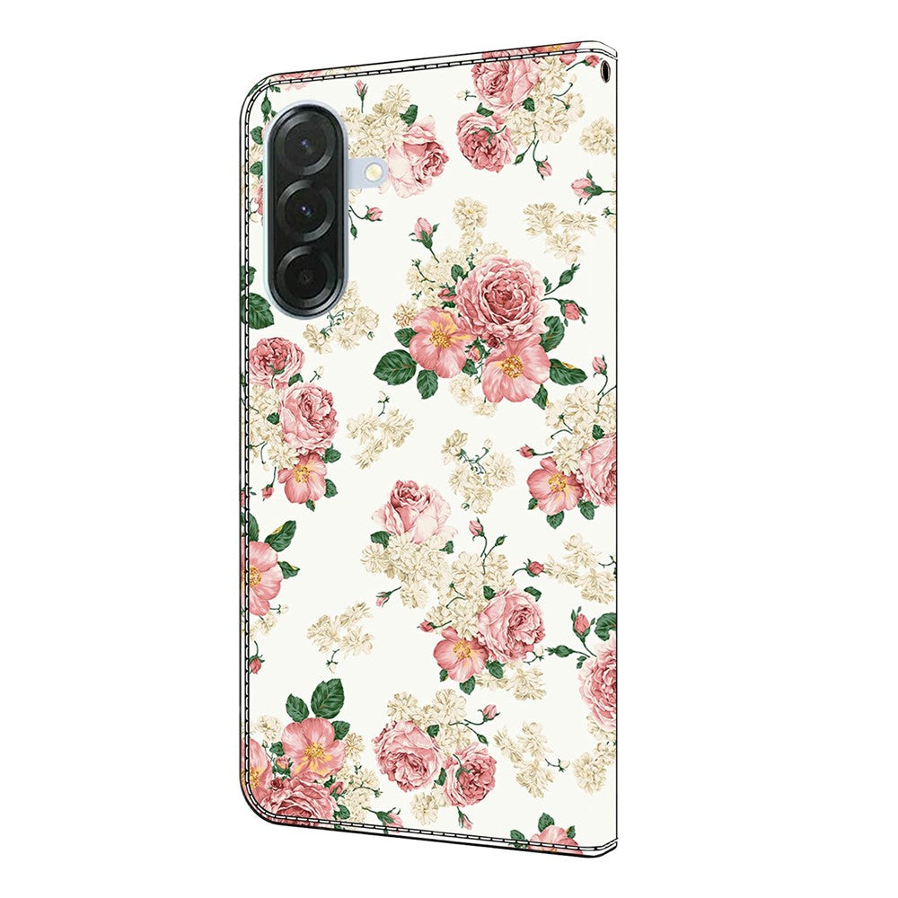For Samsung Galaxy A57 5G Leather Case Pattern Printing Wallet Stand Flip Phone Cover - Peony