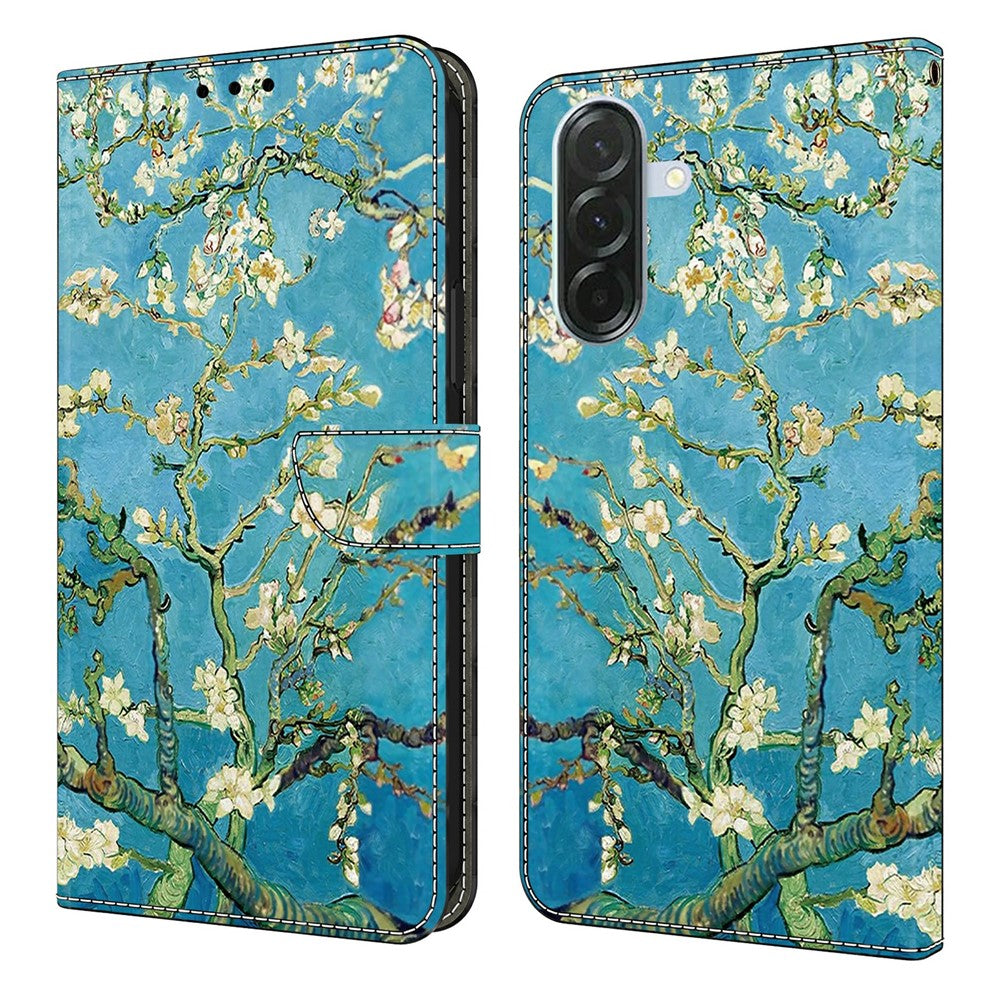For Samsung Galaxy A57 5G Leather Case Pattern Printing Wallet Stand Flip Phone Cover - Apricot Blossom