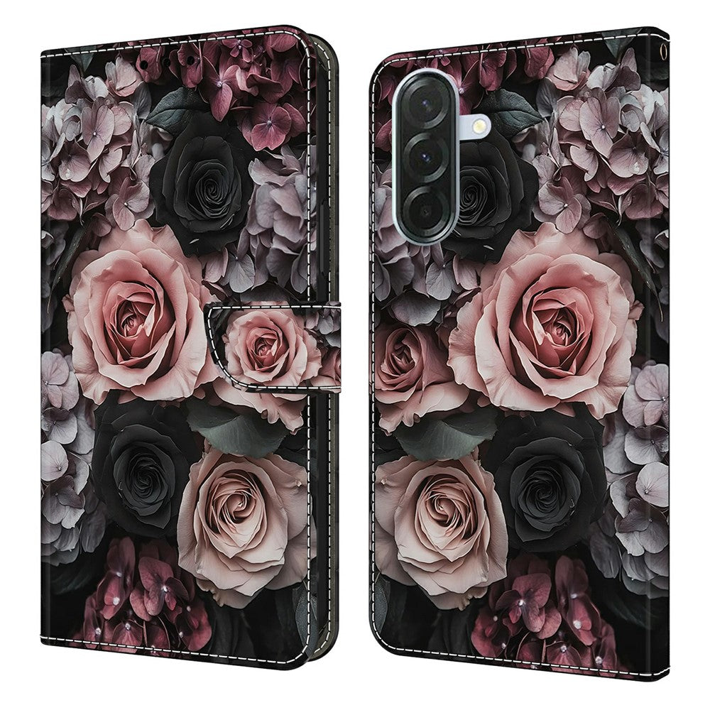 For Samsung Galaxy A57 5G Leather Case Pattern Printing Wallet Stand Flip Phone Cover - Chinese Rose