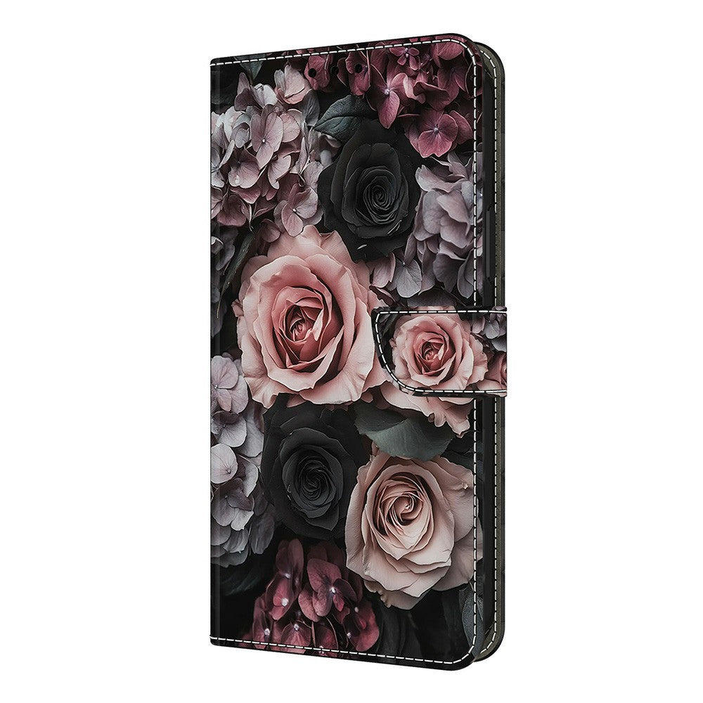 For Samsung Galaxy A57 5G Leather Case Pattern Printing Wallet Stand Flip Phone Cover - Chinese Rose