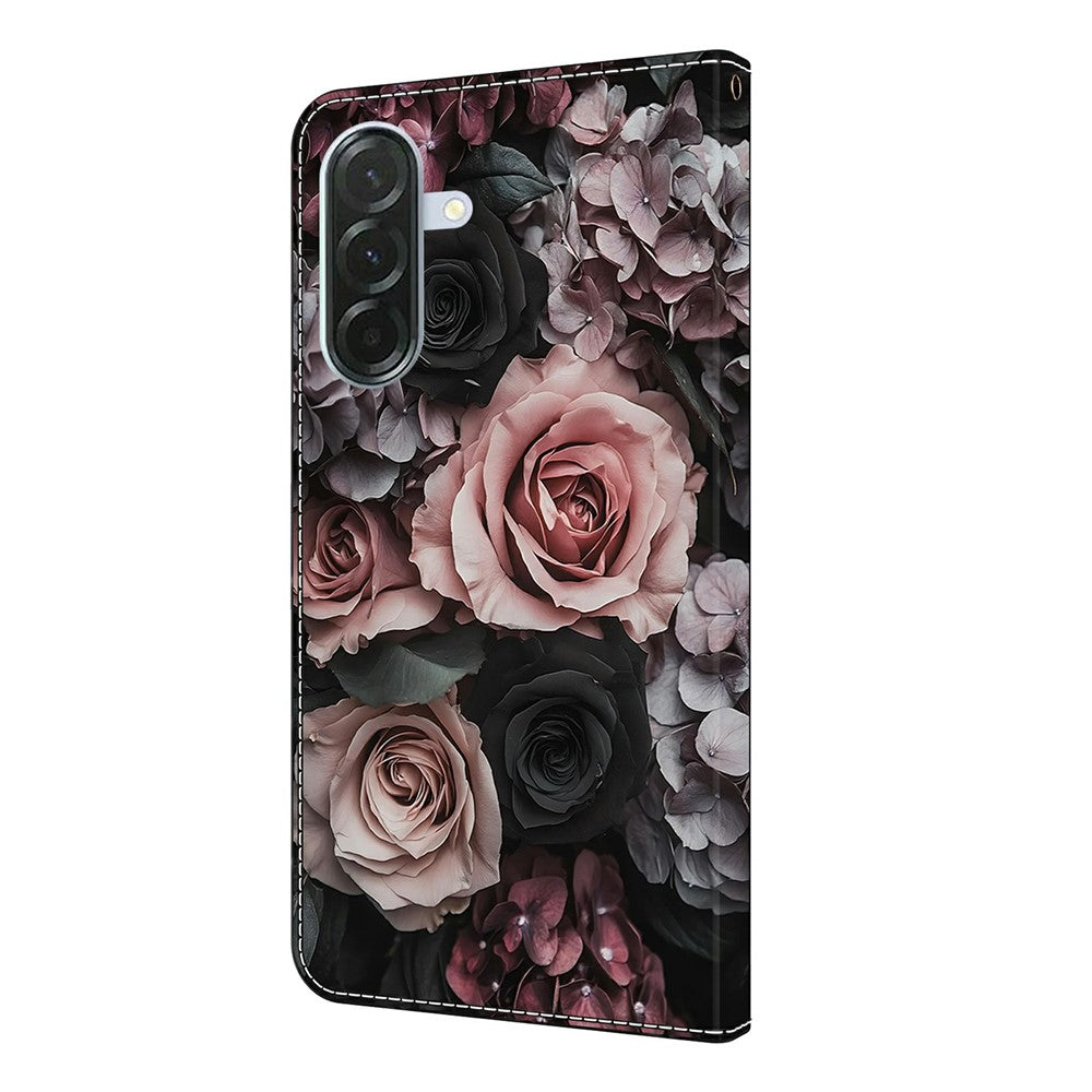 For Samsung Galaxy A57 5G Leather Case Pattern Printing Wallet Stand Flip Phone Cover - Chinese Rose