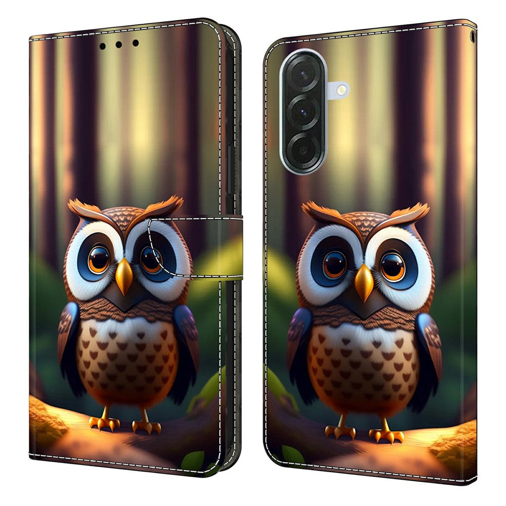For Samsung Galaxy A57 5G Leather Case Pattern Printing Wallet Stand Flip Phone Cover - Brown Little Owl
