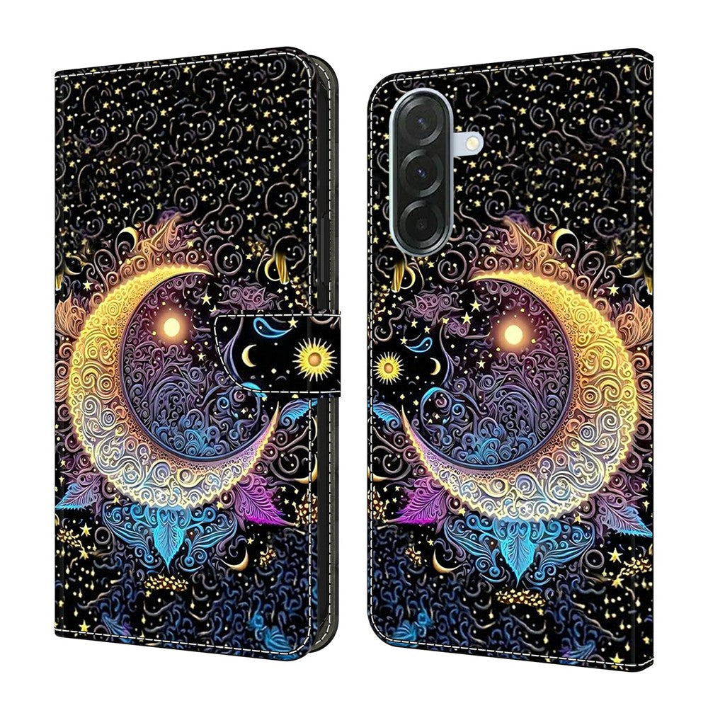 For Samsung Galaxy A57 5G Case Wallet Stand Pattern Printing PU Leather Flip Phone Cover - Bright Moon