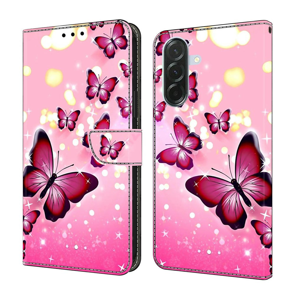 For Samsung Galaxy A57 5G Case Wallet Stand Pattern Printing PU Leather Flip Phone Cover - Pink Butterfly
