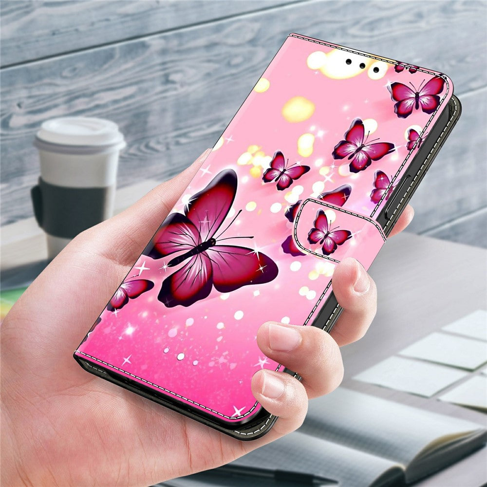 For Samsung Galaxy A57 5G Case Wallet Stand Pattern Printing PU Leather Flip Phone Cover - Pink Butterfly