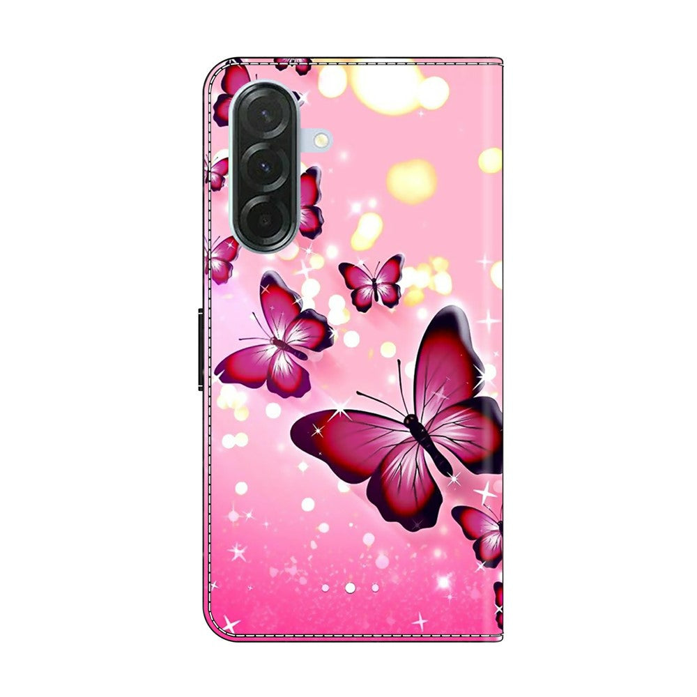 For Samsung Galaxy A57 5G Case Wallet Stand Pattern Printing PU Leather Flip Phone Cover - Pink Butterfly