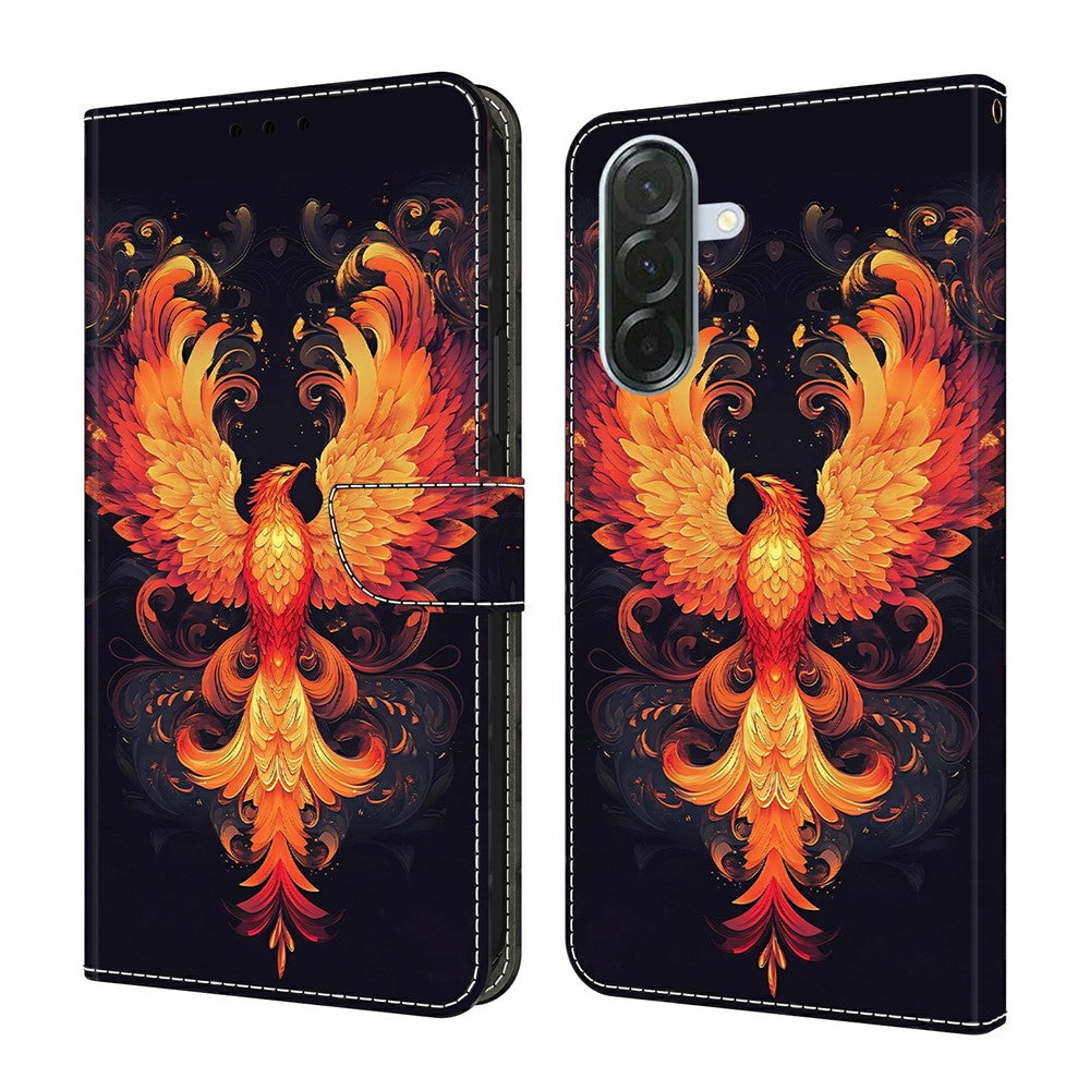 For Samsung Galaxy A57 5G Case Wallet Stand Pattern Printing PU Leather Flip Phone Cover - Flame Bird