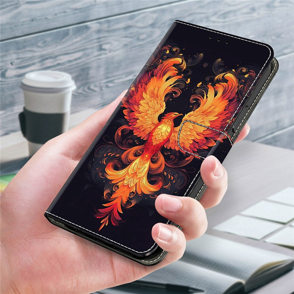 For Samsung Galaxy A57 5G Case Wallet Stand Pattern Printing PU Leather Flip Phone Cover - Flame Bird