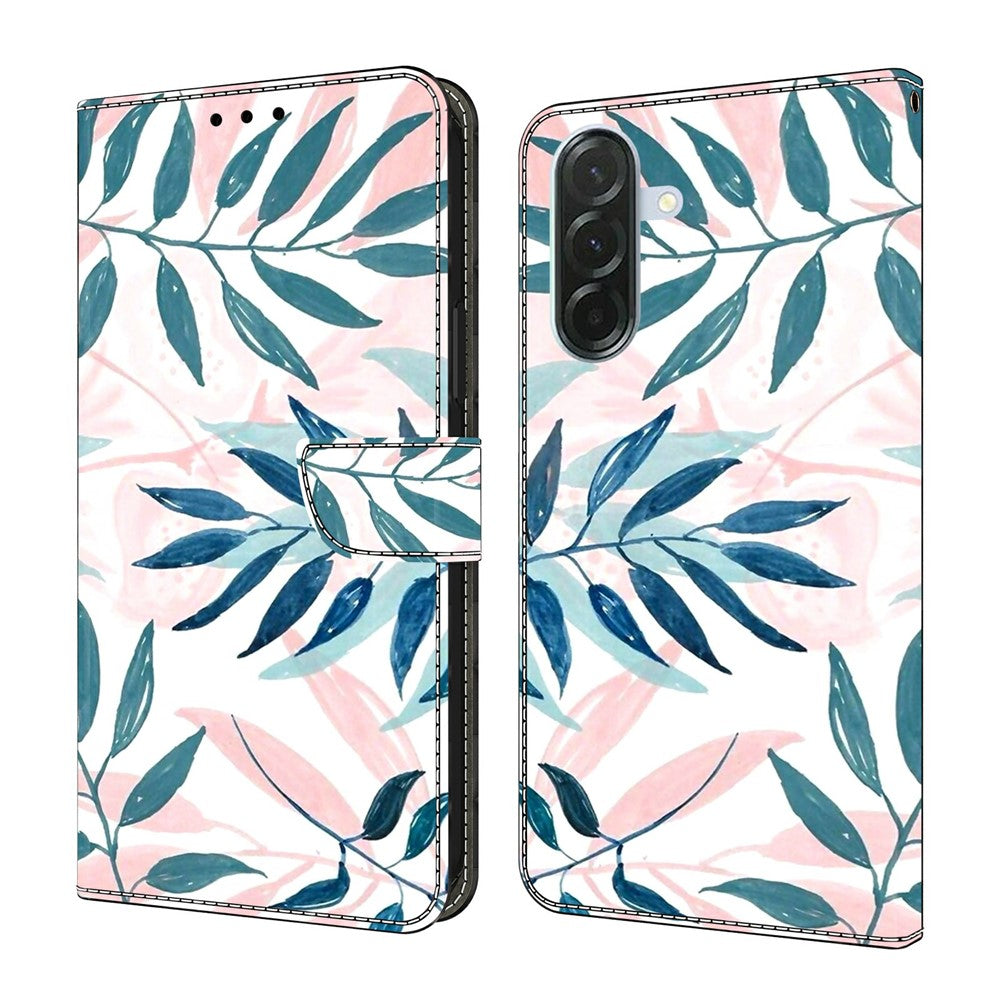 For Samsung Galaxy A57 5G Case Wallet Stand Pattern Printing PU Leather Flip Phone Cover - Watercolor Leaves