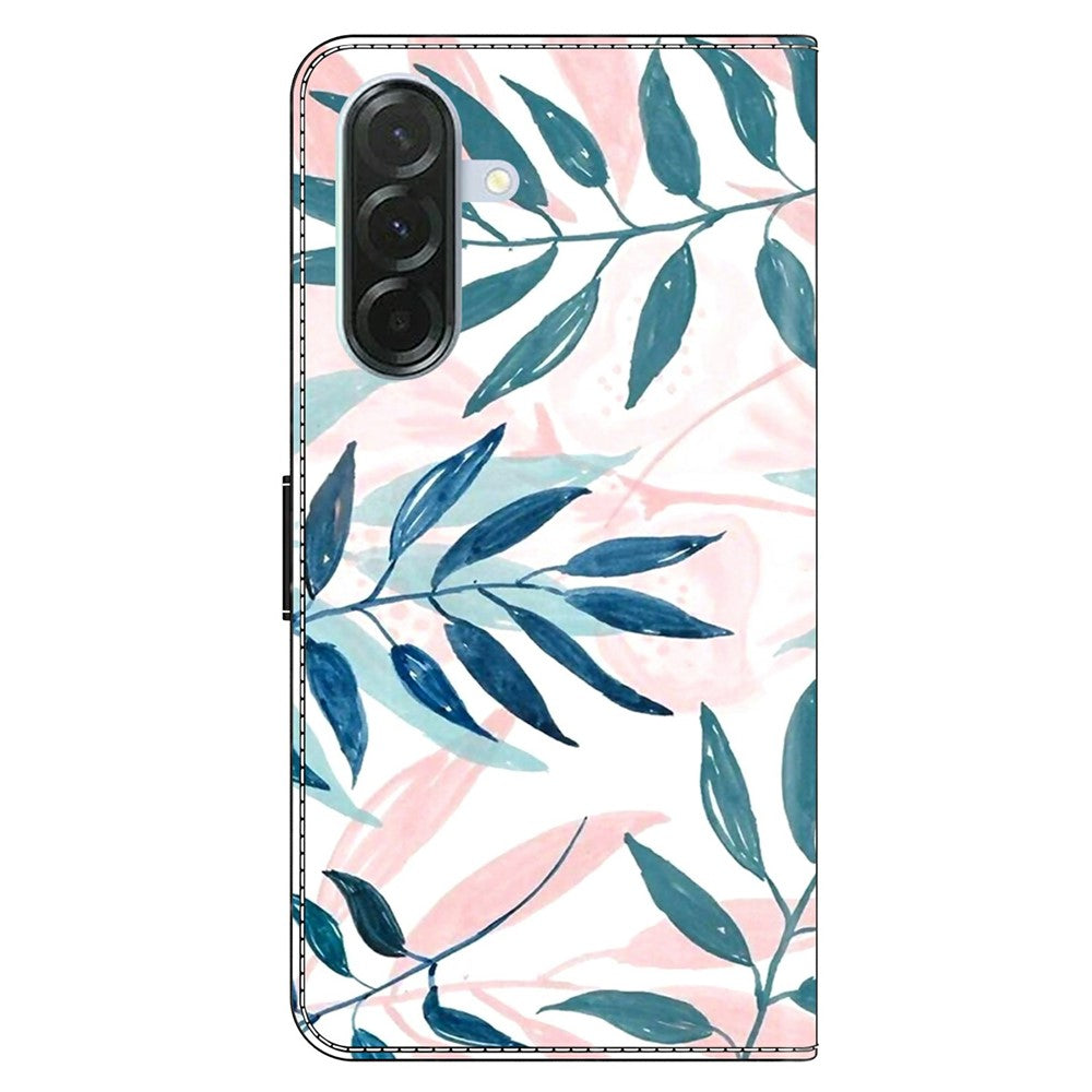 For Samsung Galaxy A57 5G Case Wallet Stand Pattern Printing PU Leather Flip Phone Cover - Watercolor Leaves