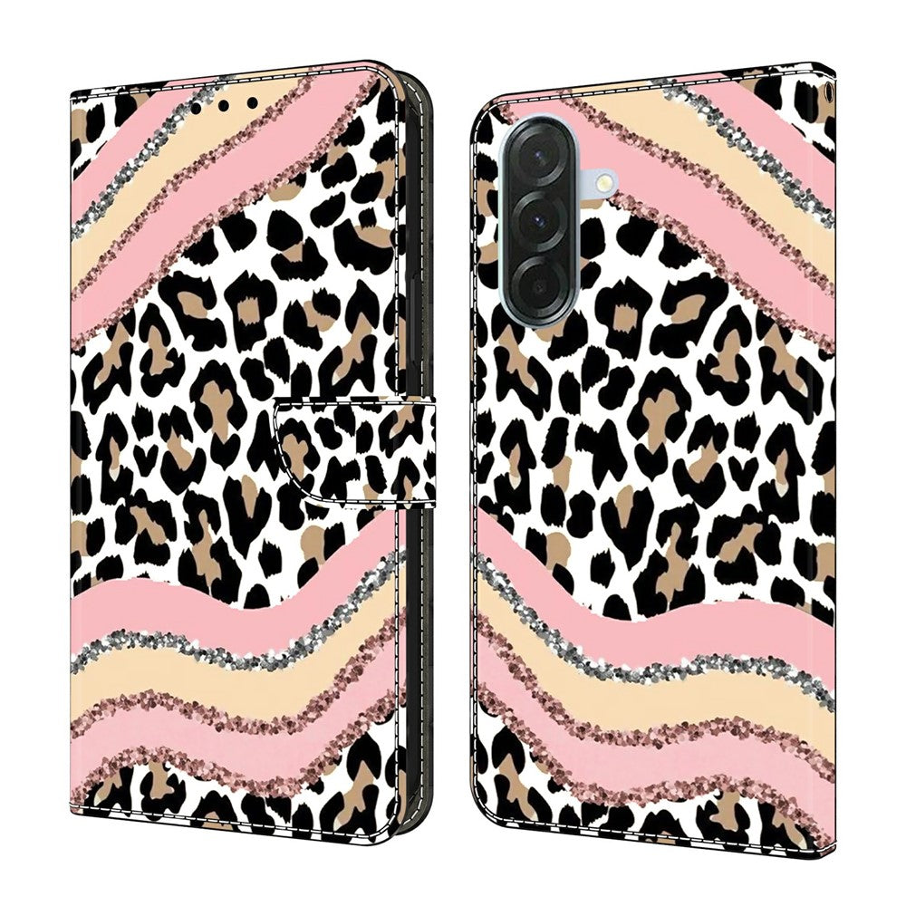 For Samsung Galaxy A57 5G Case Wallet Stand Pattern Printing PU Leather Flip Phone Cover - Striped Leopard