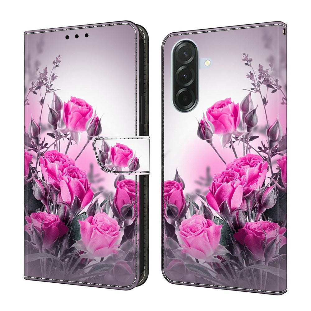 For Samsung Galaxy A57 5G Case Wallet Stand Pattern Printing PU Leather Flip Phone Cover - Purple Flowers