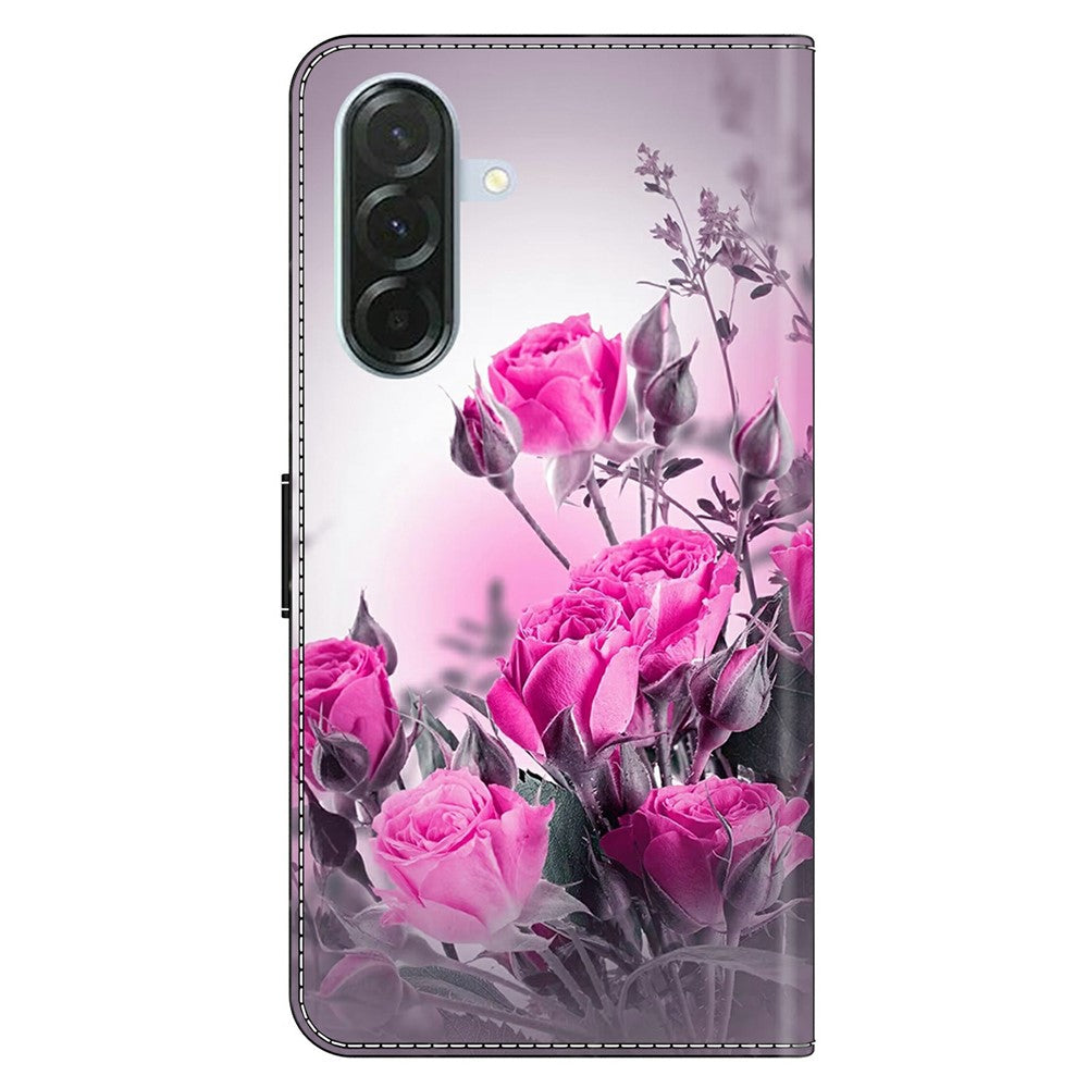 For Samsung Galaxy A57 5G Case Wallet Stand Pattern Printing PU Leather Flip Phone Cover - Purple Flowers