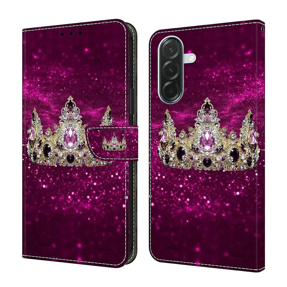 For Samsung Galaxy A57 5G Case Wallet Stand Pattern Printing PU Leather Flip Phone Cover - Purple Diamond Crown