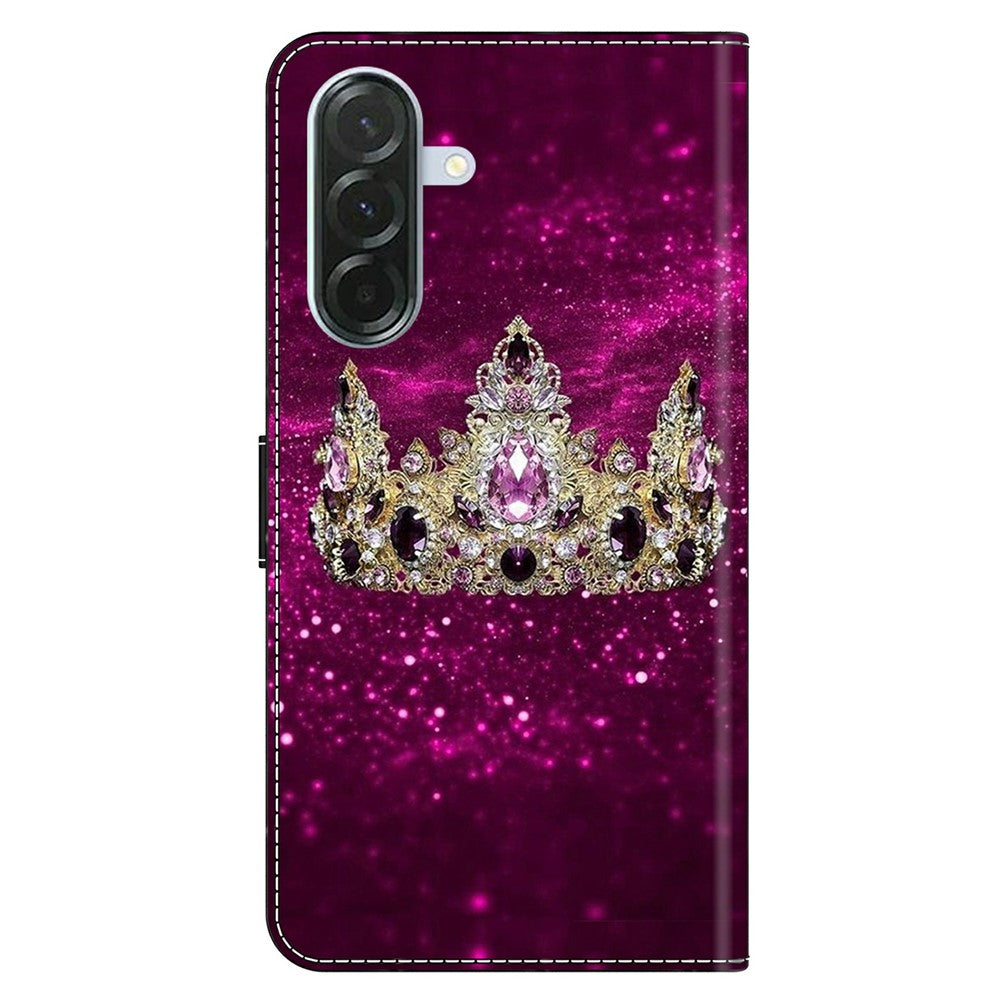 For Samsung Galaxy A57 5G Case Wallet Stand Pattern Printing PU Leather Flip Phone Cover - Purple Diamond Crown