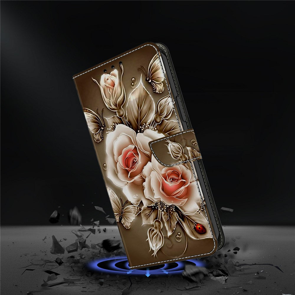 For Samsung Galaxy A57 5G Case Wallet Stand Pattern Printing PU Leather Flip Phone Cover - Brown Rose