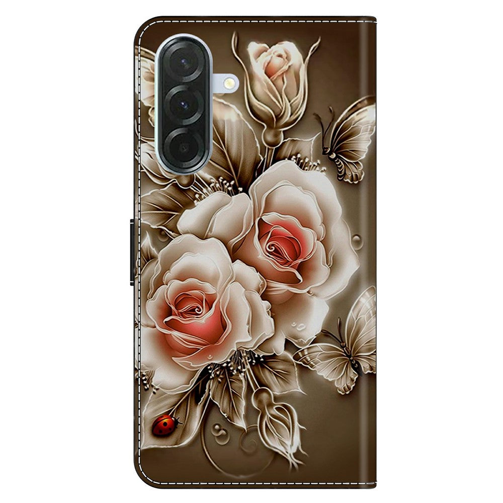 For Samsung Galaxy A57 5G Case Wallet Stand Pattern Printing PU Leather Flip Phone Cover - Brown Rose