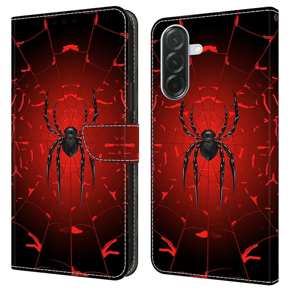 For Samsung Galaxy A57 5G Wallet Case Pattern Printing PU Leather Flip Stand Phone Cover - Black Spider