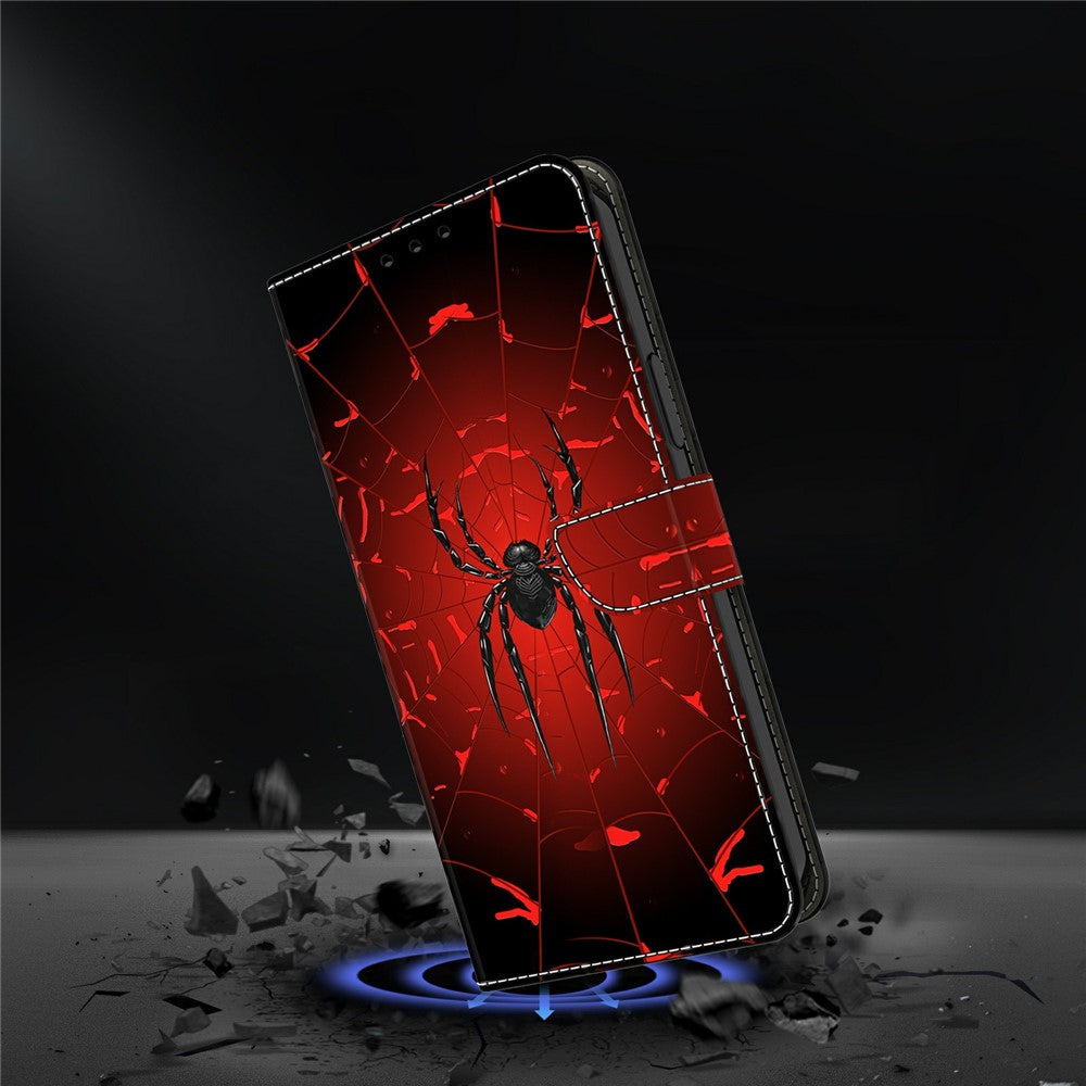 For Samsung Galaxy A57 5G Wallet Case Pattern Printing PU Leather Flip Stand Phone Cover - Black Spider