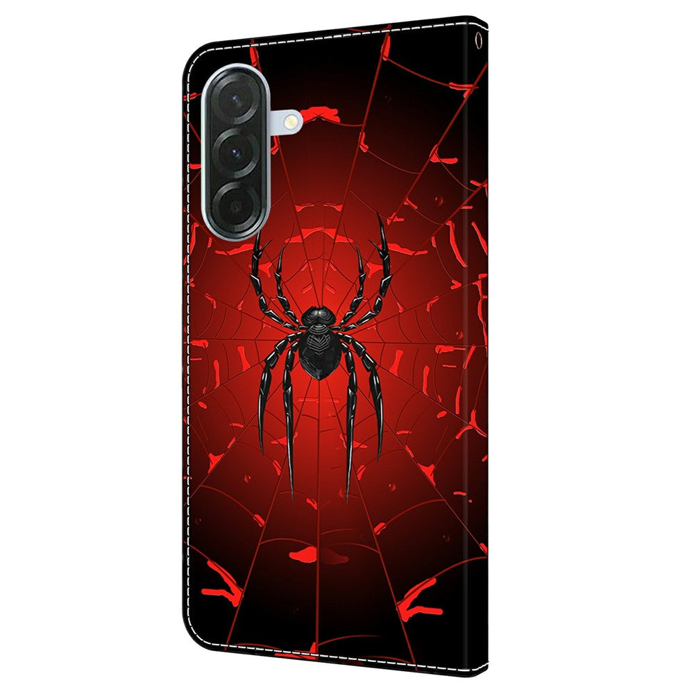 For Samsung Galaxy A57 5G Wallet Case Pattern Printing PU Leather Flip Stand Phone Cover - Black Spider