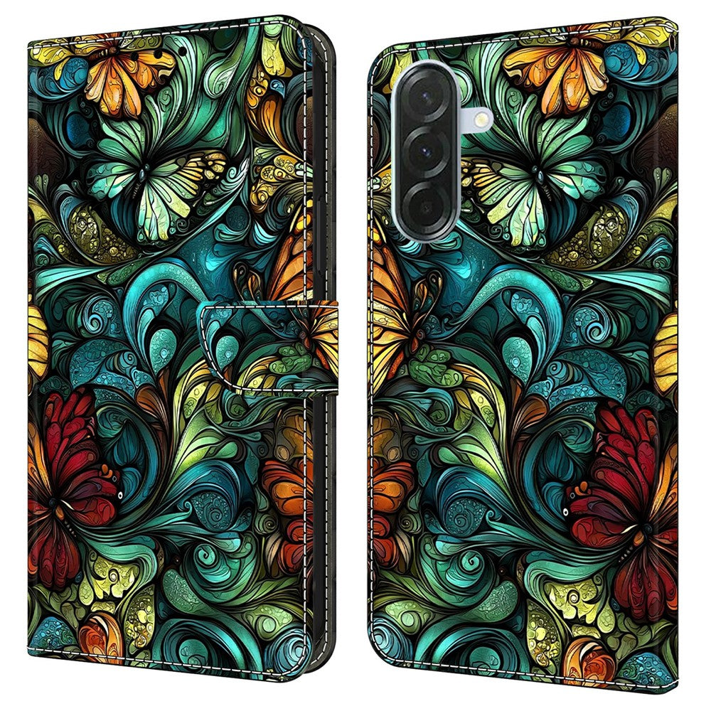 For Samsung Galaxy A57 5G Wallet Case Pattern Printing PU Leather Flip Stand Phone Cover - Watercolor Flowers and Plants