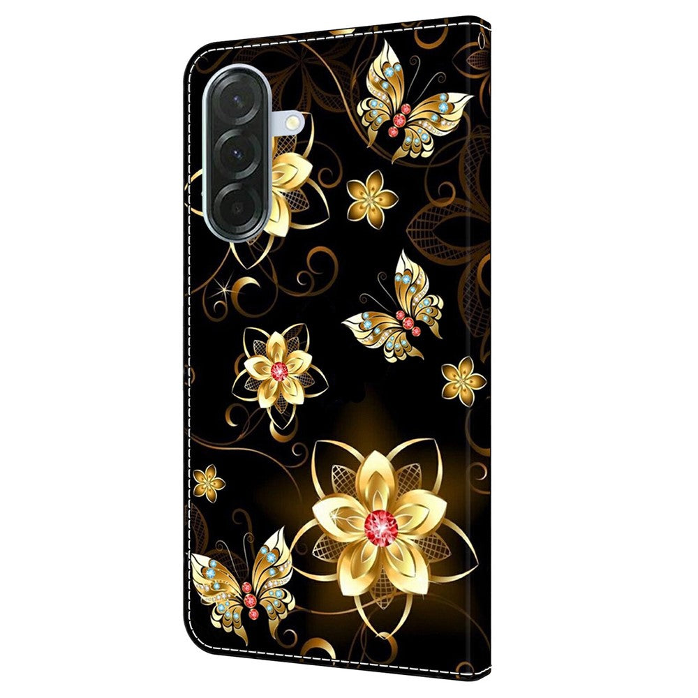 For Samsung Galaxy A57 5G Wallet Case Pattern Printing PU Leather Flip Stand Phone Cover - Golden Flowers and Butterflies