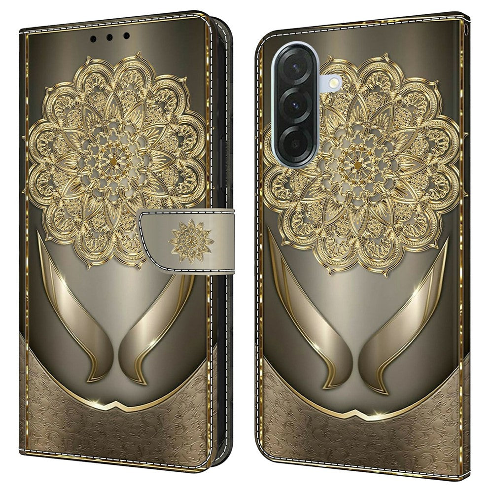 For Samsung Galaxy A57 5G Wallet Case Pattern Printing PU Leather Flip Stand Phone Cover - Shining Golden Flowers