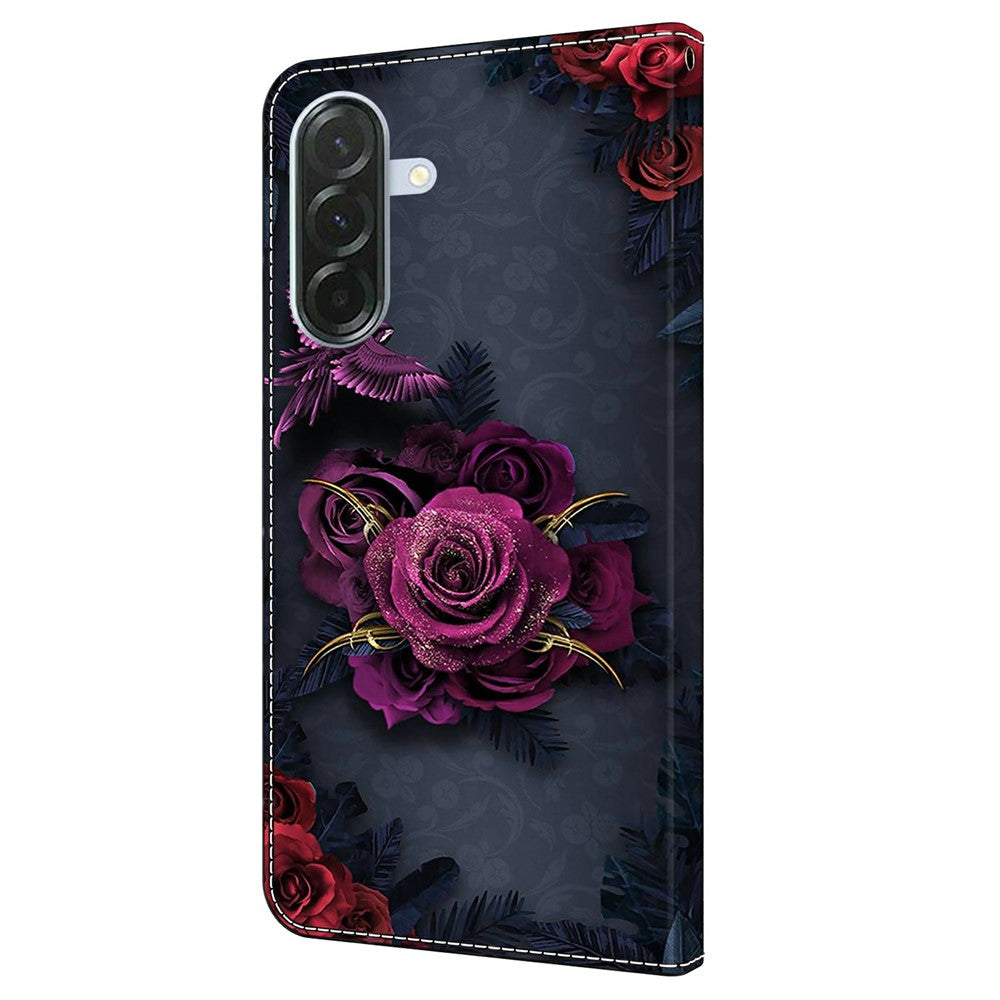 For Samsung Galaxy A57 5G Wallet Case Pattern Printing PU Leather Flip Stand Phone Cover - Bright Purple Flowers