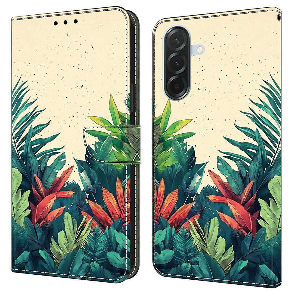 For Samsung Galaxy A57 5G Wallet Case Pattern Printing PU Leather Flip Stand Phone Cover - Leaves