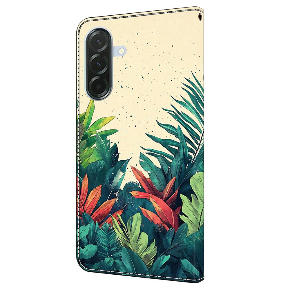 For Samsung Galaxy A57 5G Wallet Case Pattern Printing PU Leather Flip Stand Phone Cover - Leaves