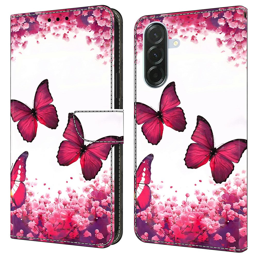 For Samsung Galaxy A57 5G Case Foldable Stand Wallet Pattern Printing PU Leather Flip Phone Cover - Red Butterfly