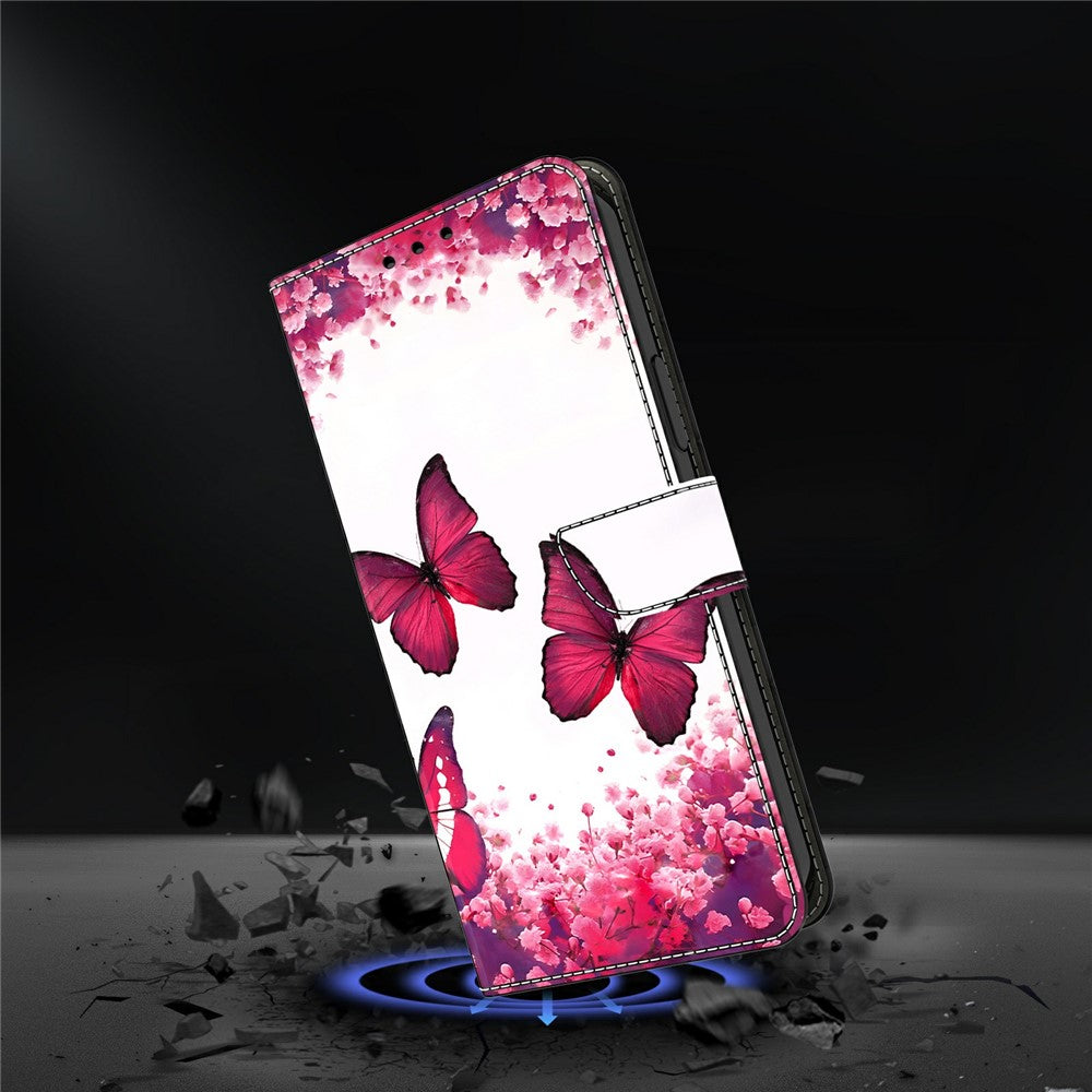 For Samsung Galaxy A57 5G Case Foldable Stand Wallet Pattern Printing PU Leather Flip Phone Cover - Red Butterfly