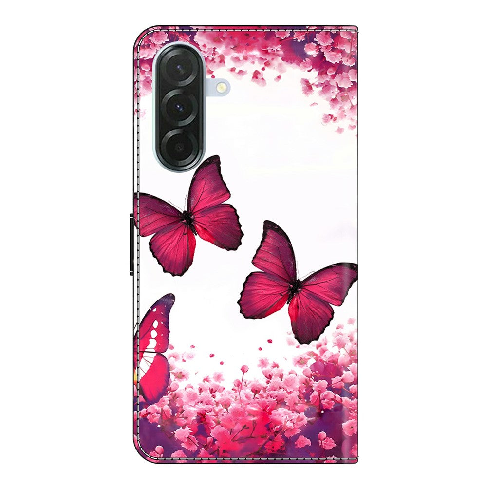 For Samsung Galaxy A57 5G Case Foldable Stand Wallet Pattern Printing PU Leather Flip Phone Cover - Red Butterfly
