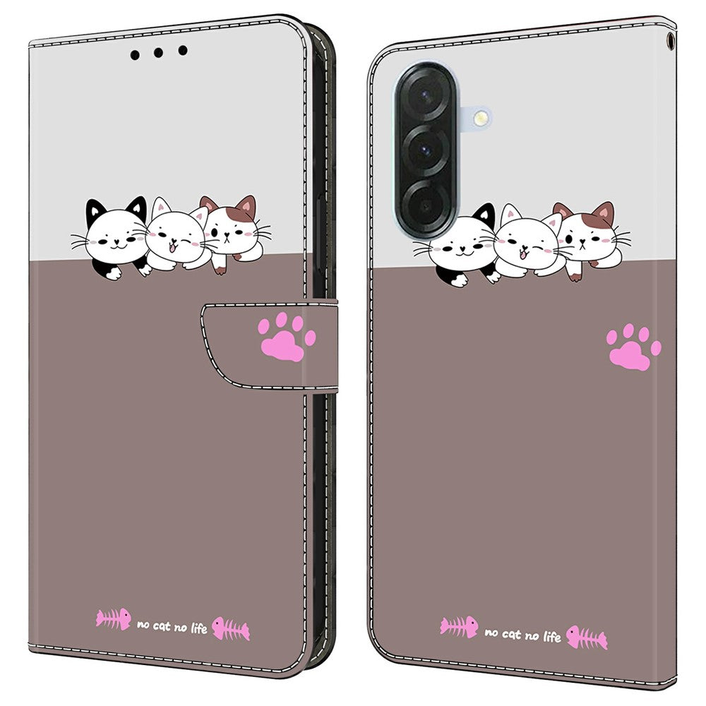 For Samsung Galaxy A57 5G Case Foldable Stand Wallet Pattern Printing PU Leather Flip Phone Cover - Cats