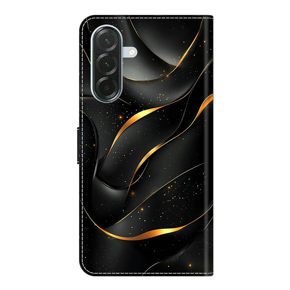 For Samsung Galaxy A57 5G Case Foldable Stand Wallet Pattern Printing PU Leather Flip Phone Cover - Golden Ribbon