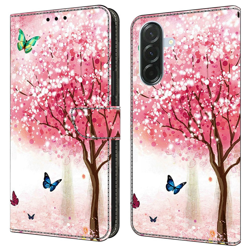 For Samsung Galaxy A57 5G Case Foldable Stand Wallet Pattern Printing PU Leather Flip Phone Cover - Cherry Blossom Butterfly
