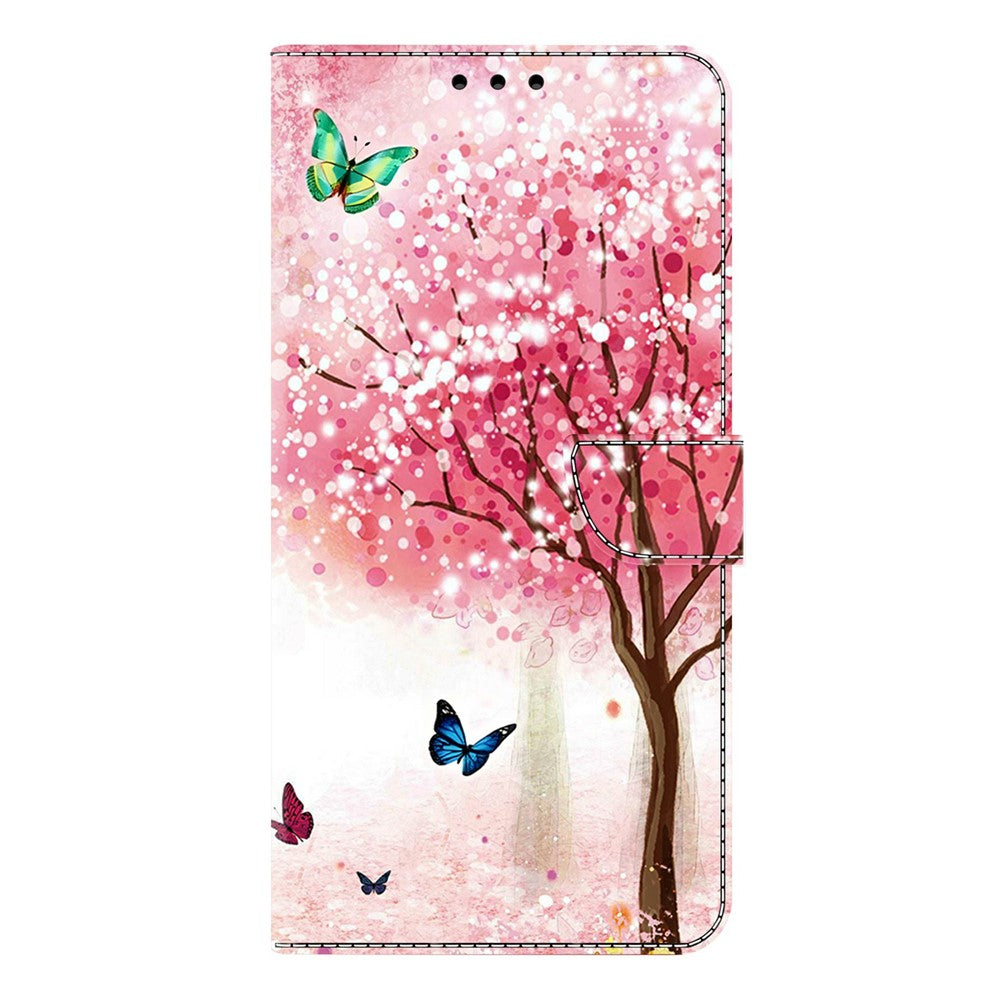 For Samsung Galaxy A57 5G Case Foldable Stand Wallet Pattern Printing PU Leather Flip Phone Cover - Cherry Blossom Butterfly