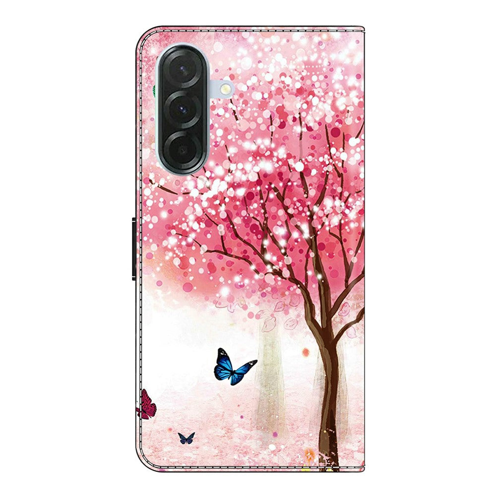For Samsung Galaxy A57 5G Case Foldable Stand Wallet Pattern Printing PU Leather Flip Phone Cover - Cherry Blossom Butterfly