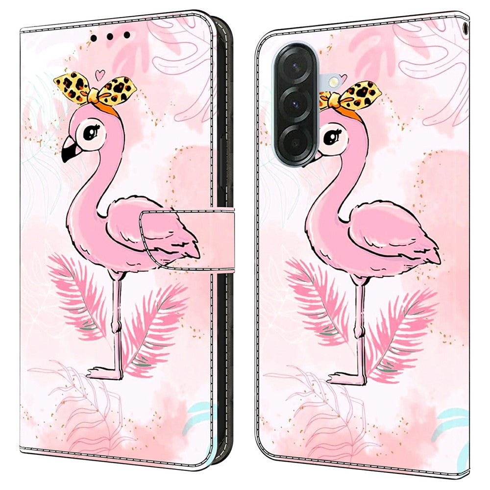 For Samsung Galaxy A57 5G Case Foldable Stand Wallet Pattern Printing PU Leather Flip Phone Cover - Pink Bird