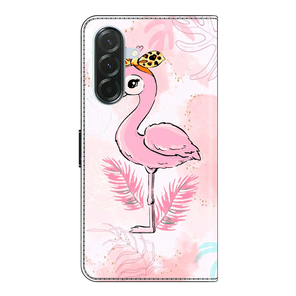 For Samsung Galaxy A57 5G Case Foldable Stand Wallet Pattern Printing PU Leather Flip Phone Cover - Pink Bird