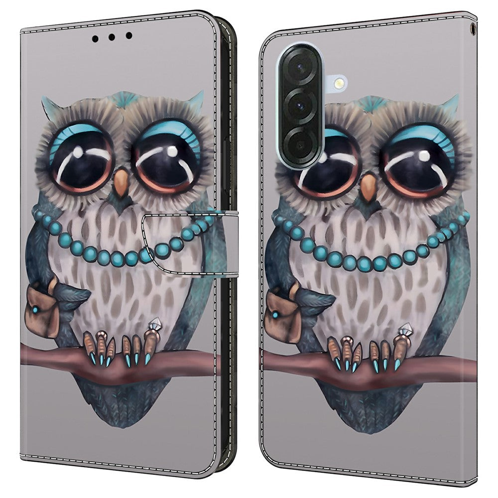 For Samsung Galaxy A57 5G Case Foldable Stand Wallet Pattern Printing PU Leather Flip Phone Cover - Necklace Owl