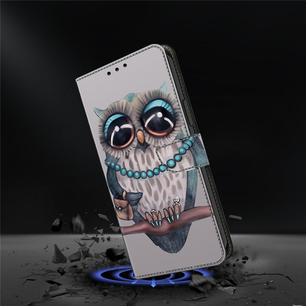 For Samsung Galaxy A57 5G Case Foldable Stand Wallet Pattern Printing PU Leather Flip Phone Cover - Necklace Owl