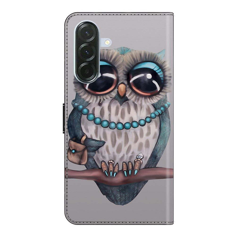 For Samsung Galaxy A57 5G Case Foldable Stand Wallet Pattern Printing PU Leather Flip Phone Cover - Necklace Owl