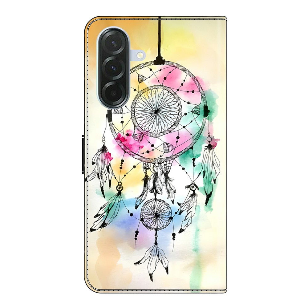 For Samsung Galaxy A57 5G Case Foldable Stand Wallet Pattern Printing PU Leather Flip Phone Cover - Ink Feather Dreamcatcher