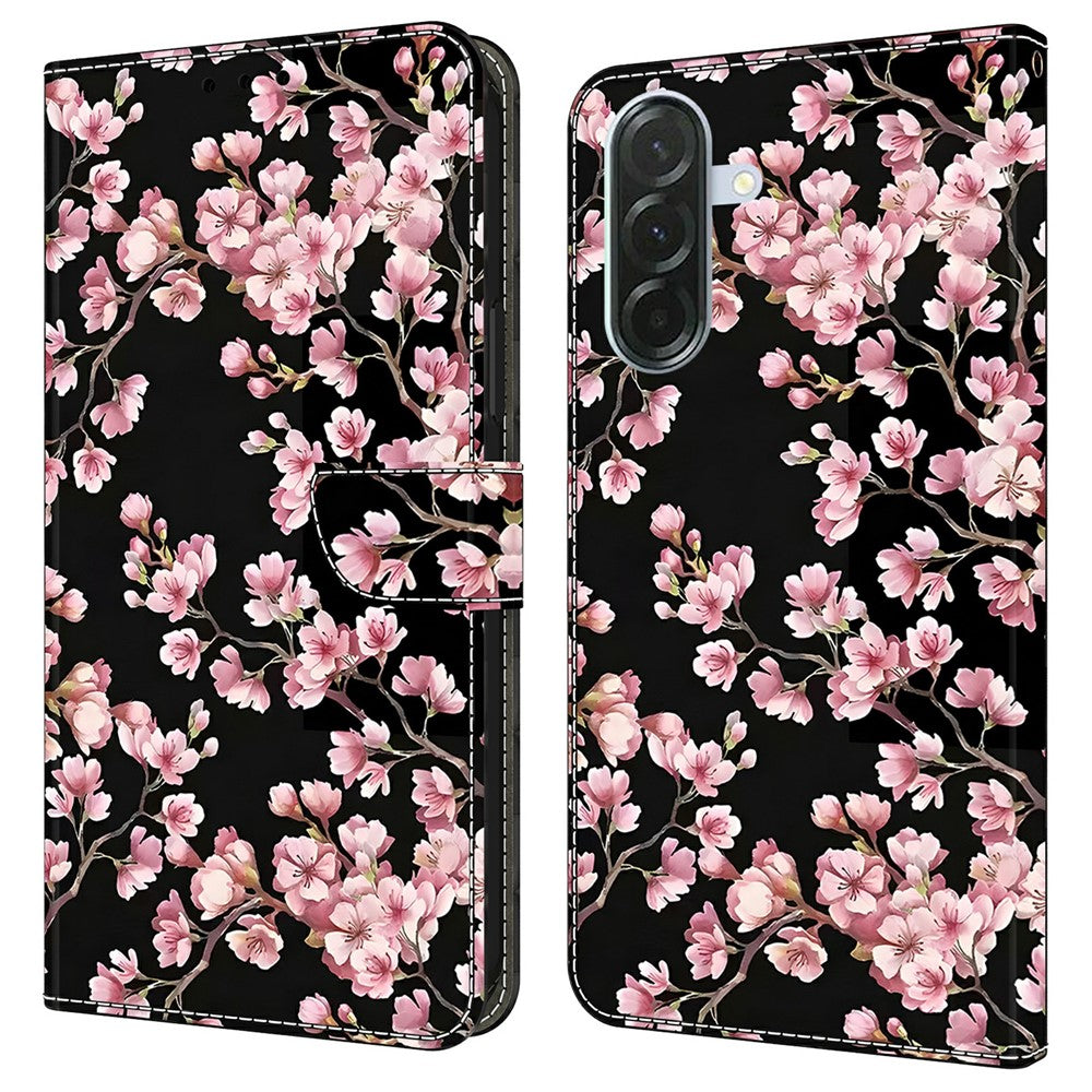 For Samsung Galaxy A57 5G Case Foldable Stand Wallet Pattern Printing PU Leather Flip Phone Cover - Peach Blossom