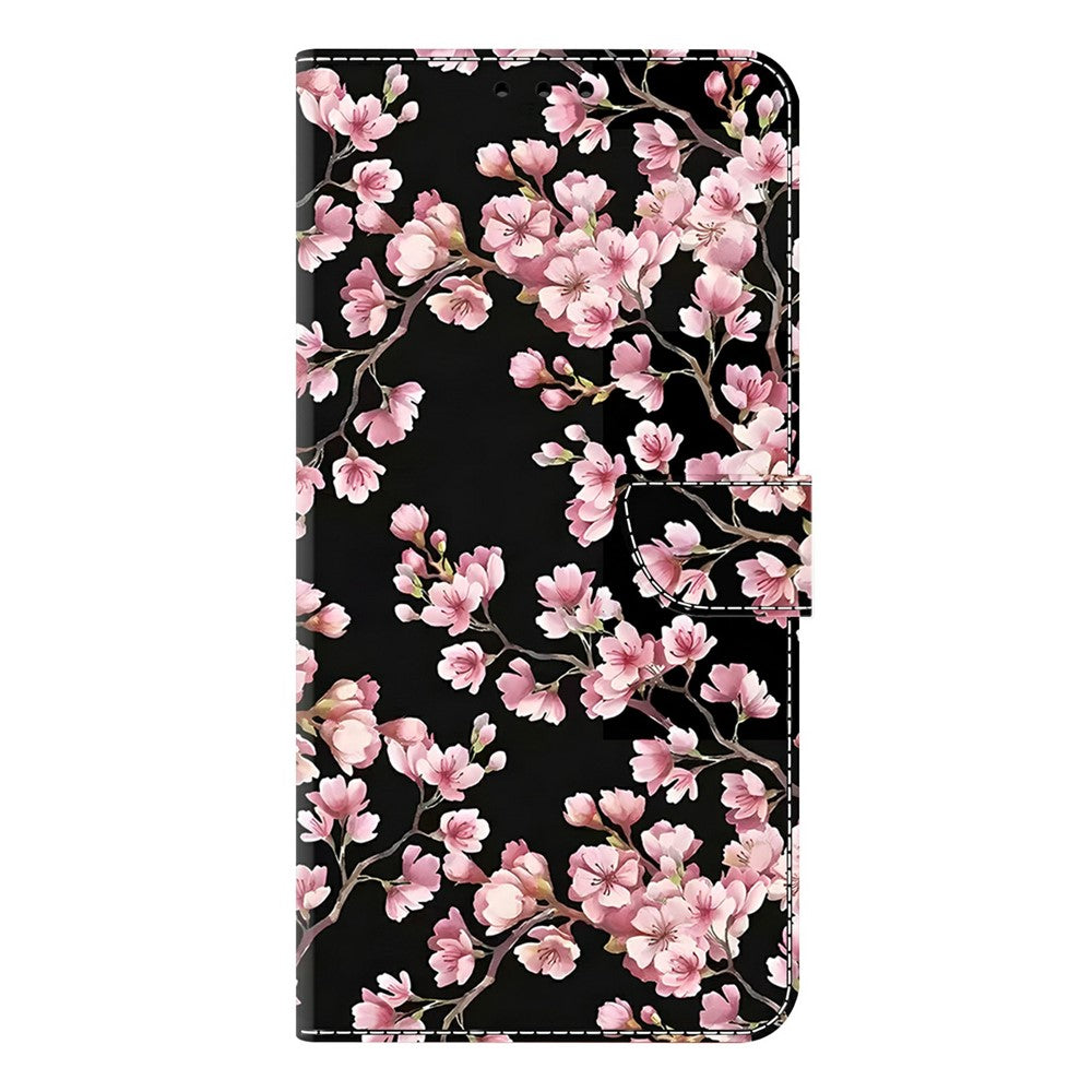 For Samsung Galaxy A57 5G Case Foldable Stand Wallet Pattern Printing PU Leather Flip Phone Cover - Peach Blossom